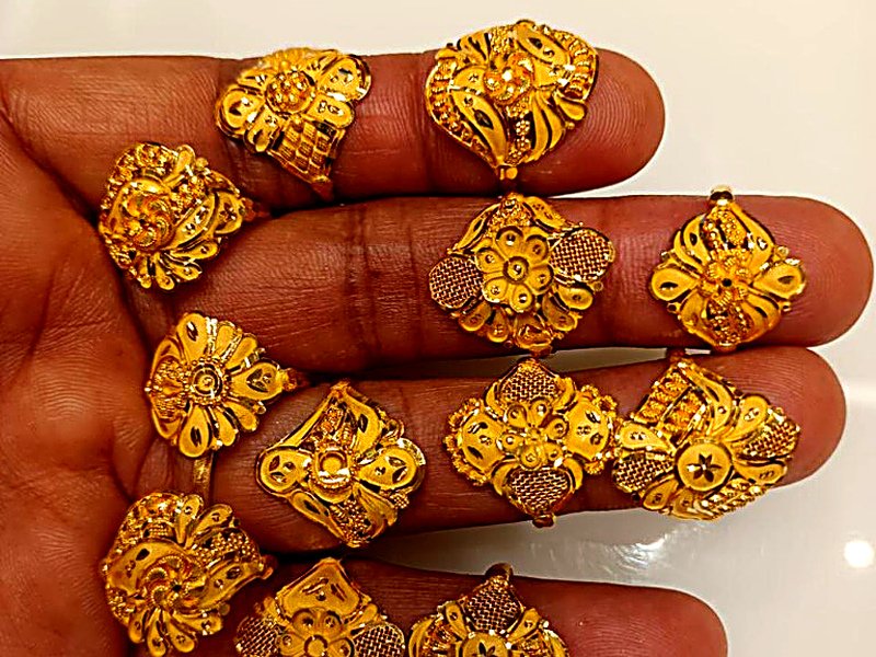 Artisanal Floral Carved 22KT Gold Rings