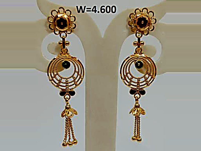 22KT Tiered Chandelier Hanging Jhumkas (W=4.600g)